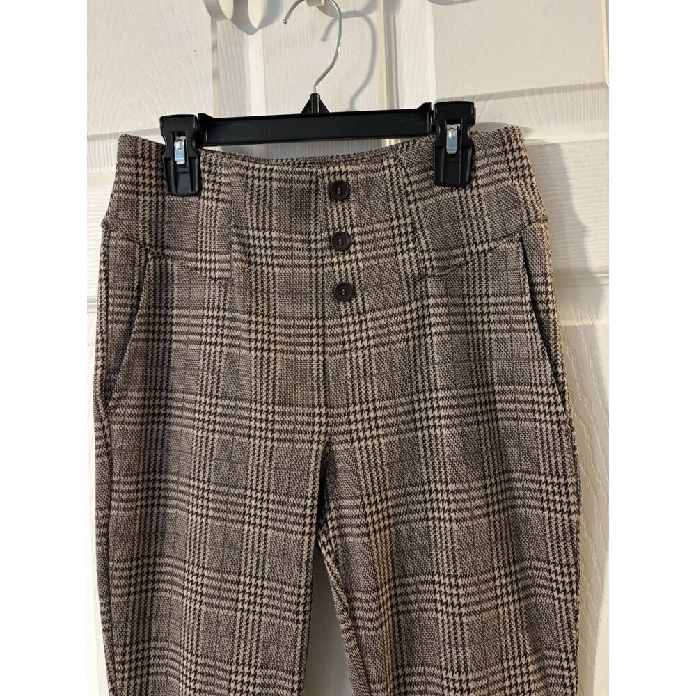 Halara S Plaid Brown Dress Pants Stretch Buttons Pockets Straight Taper Small